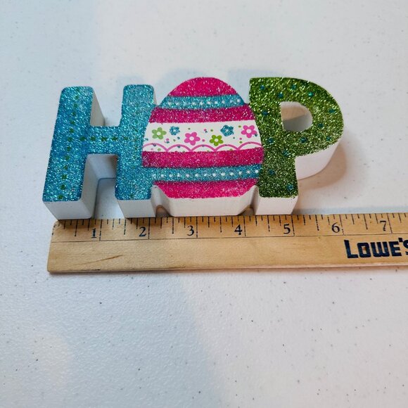 Easter HOP wood block decoration spring springtime Easter Egg glitter decoration - Picture 6 of 10